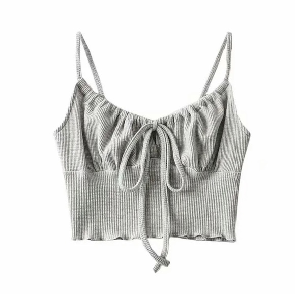 gray tie front cami camisole tank top - Picture 2 of 4